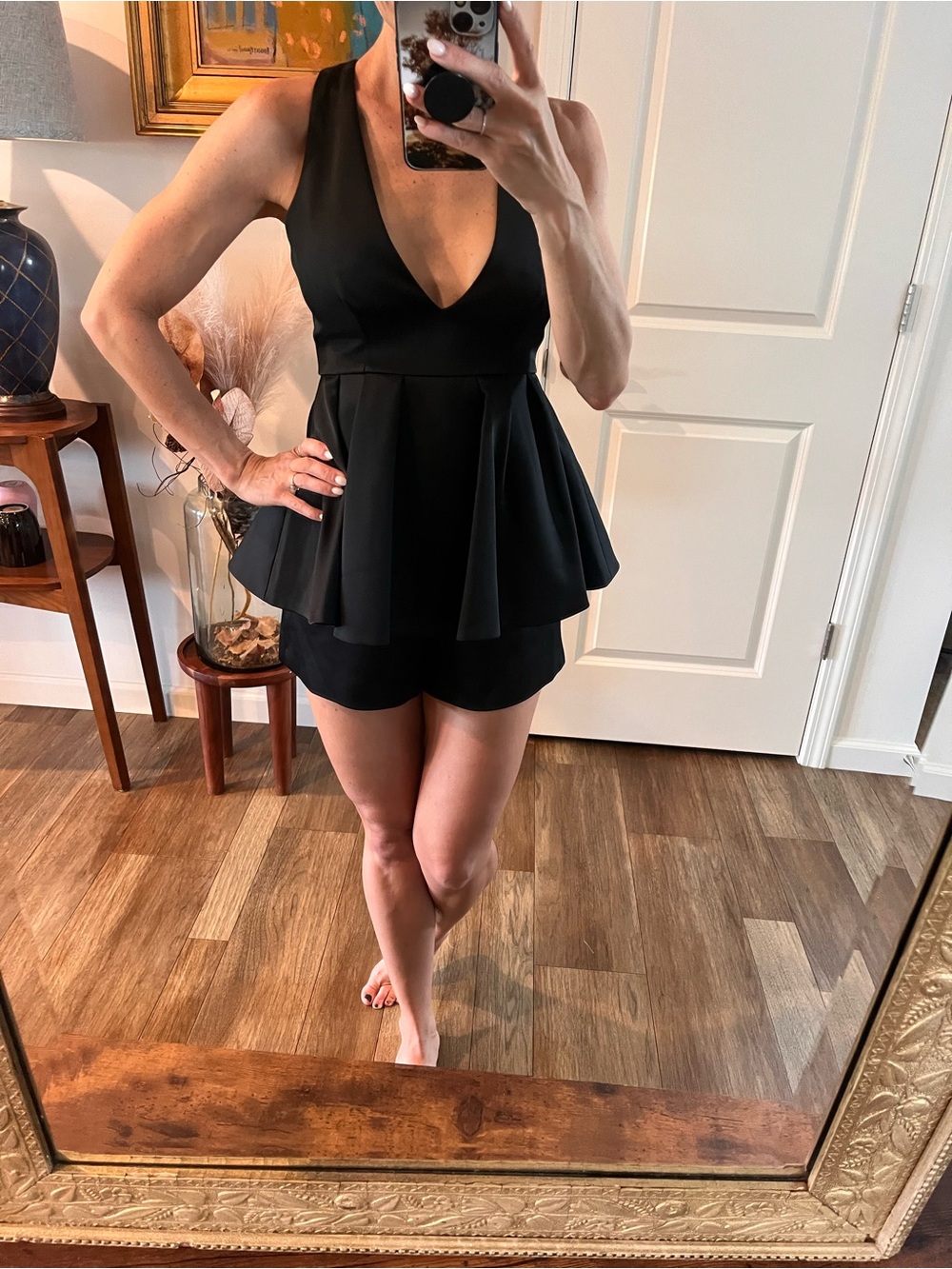 C/MEO Collective Black Structured V-Neck Romper